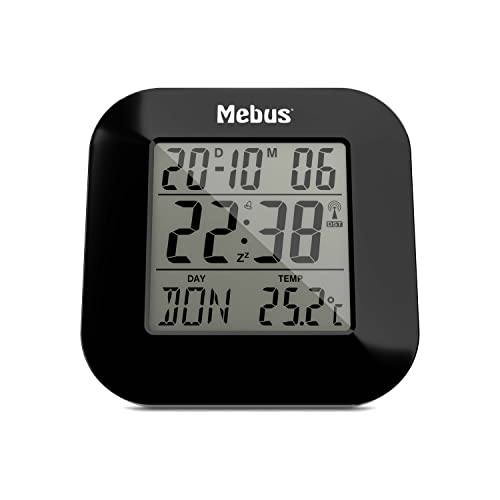 Mebus Digitaler Funkwecker Mit Thermometer, Datumsanzeige Und Beleuchtung, Snooze-Funtion, Material: Kunststoff, Farbe: Schwarz, Modell: 51510