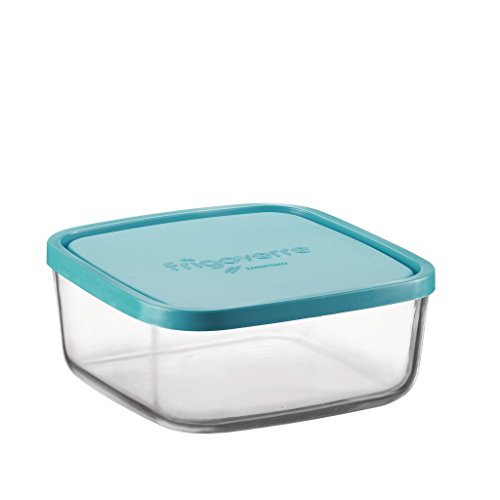 Bormioli Frigoverre Quadra Contenitore In Vetro Con Capsula Azzura In Polietilene, 20 X 20 Cm