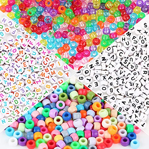 Flofia 1000Pz Perline Colorate 600Pz Perline Lettere Alfabeto Mini Perline Acriliche Per Braccialetti Colane Gioielli Bigiotteria Fai Da Te
