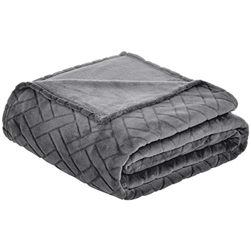 Amazon Basics - Coperta Di Pile, Lavorata A Sbalzo, Copriletto, Grigio, 220 X 240 Cm