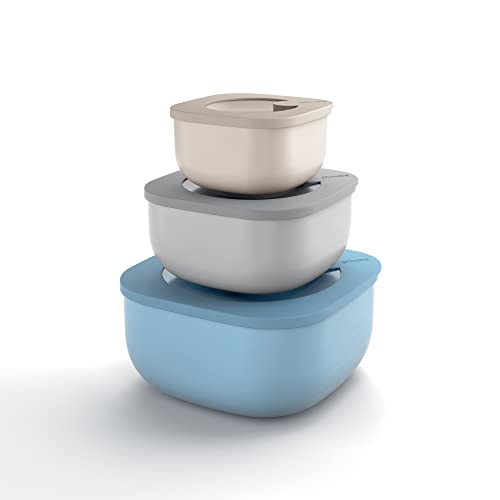 Guzzini Store&More Kitchen Active Design Set 3 Contenitori Ermetici Bassi Per Frigo/Freezer/Forno A Microonde, 19.5 X 19.5 X 9.3 Cm, Multicolore (Asso