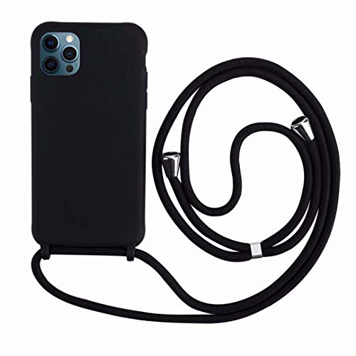 2Ndspring Cover Con Collana Compatibile Con Iphone 12 Pro Max 6.7,Case Con Laccio Per Il Collo Custodia Con Cordino,Soft Silicone Nero