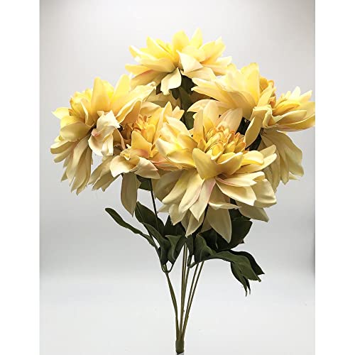 Bomboniere Fiore Artificiale Dalia Bush Mazzo Da 7 Dalie Colore Giallo