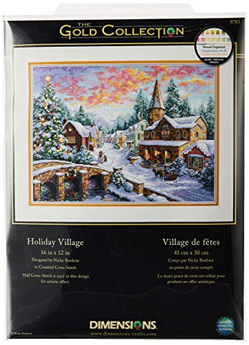 Gold Collection Holiday Village Counted Cross Stitch Kit-16"X12" Dove Grey