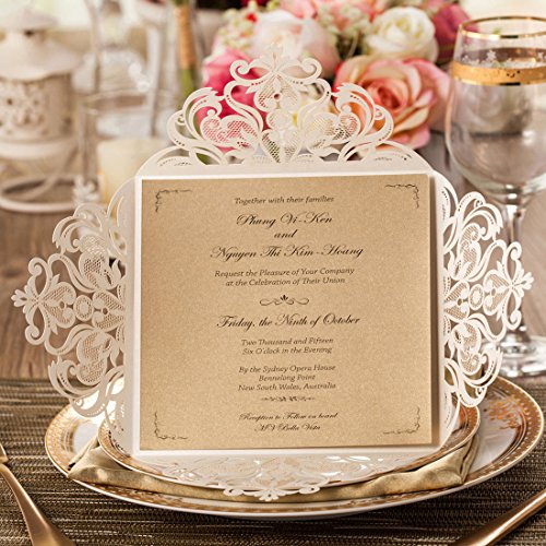 Wishmade Laser Cut Inviti Da Matrimonio Kit Bianco In Hollow Floreale Sposa Doccia Favori Fidanzamento Di Compleanno Baby Shower Quinceanera Di Laurea