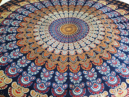 Ab India Crafts Tradizionale Indiano Mandala Panno Spiaggia Yoga Picnic Festival Decorativo 100% Cotone Rotondo 180Cm Blu-Viola