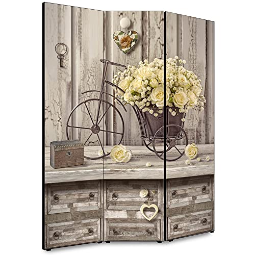 Separe' Per Interni, Divisorio 135,6 X H 176 X P 3,1 Cm Yellow Roses Paravento 3 Ante In Legno Con Tele Stampate Fronte Retro Soggetto Unico
