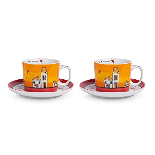 Egan Set Tazze Colazione C/Piatt Le Casette Rosso