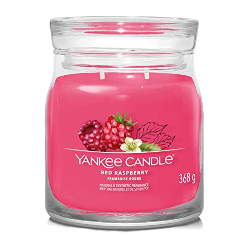 Yankee Candle Candela Profumata Firmata | Candela In Barattolo Medio Con Lampone Rosso Con Doppio Stoppino | Candela In Miscela Di Cera Di Soia | Rega