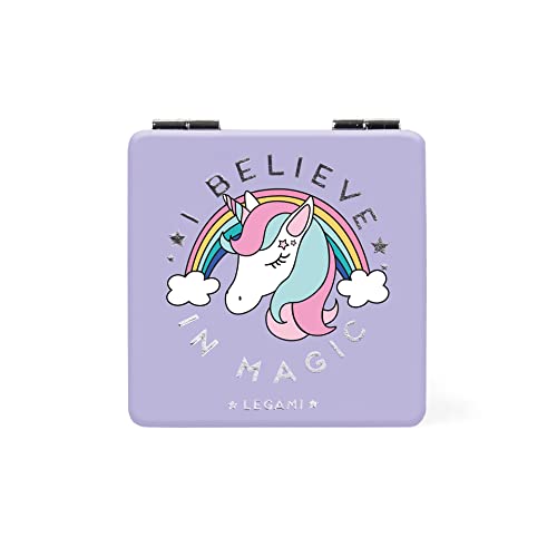 Legami - Specchietto Da Borsetta, Con Specchio Ingranditore, Senza Distorsioni, Ideale Per La Borsetta E Per Il Viaggio, 6X6 Cm, Tema Unicorn