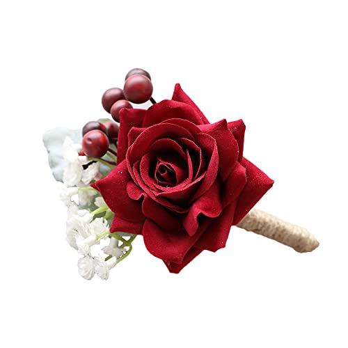 Qiwenr 2Pcs Boutonniere Per Matrimonio Sposo Boutonniere,Occhiello Sposo Corpetto Da Sposa Matrimonio Boutonniere,Sposo Boutonniere Artificiale Rosa B
