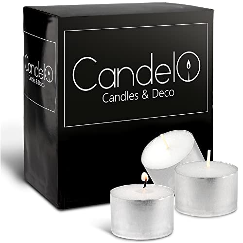 Candelo 100 Lumini Xxl Con Durata Di 8 Ore – Confezione Grande Di Lumini In Alluminio Inodore In Bianco – Lumini Universali In Alluminio