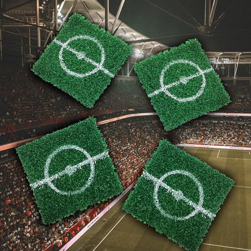 4 Sottobicchieri Da Calcio Con Disegno Di Erba Artificiale - Decorazione Da Tavolo Calcio - Mad Monkey