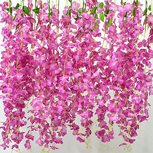 Aibaobao Fiori Artificiali Glicine 12Pcs, Fiori Finti Ghirlanda Di Vite, Piante Pendenti Cespuglio Fiore Di Corda Per Matrimonio, Festa, Cerimonia, Gi