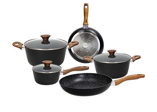Tognana Premium Black, Batteria Di Pentole E Padelle, Set Con 2 Padelle, 3 Casseruole, 3 Coperchi Trasparenti, 8 Pezzi, Alluminio, Nero