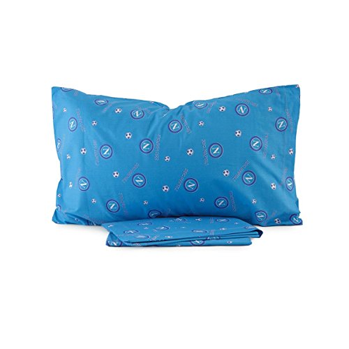 Lenzuola Ssc Napoli Completo Ufficiale, 2 Pezzi, Per Letto Singolo Con Scudetto N840 Azzurro