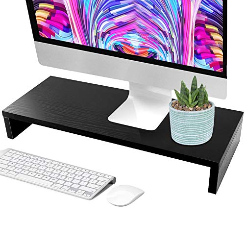 Supporto Per Monitor In Legno, Stand Per Schermo Pc Computer Tv, Base Universale Da Scrivania, Rialzo Per Pc Tv Notebook Portatile, Nero