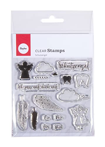 Rayher Clear Stamps Schutzengel, 102.5 X 97 Mm, 16 Motivi, Busta Blister 1 Foglio, 50256000
