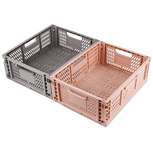 Spesh 2 Cesti Pieghevoli In Plastica, Grandi Cassette Per Cucina, Camera Da Letto, Studio (Rosa + Grigio, 40 X 30 X 15 Cm)