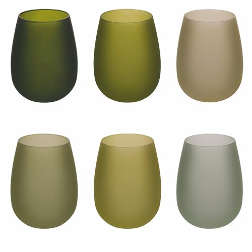 Villa D’Este Home Tivoli Set 6 Bicchieri Acqua 600 Ml Frosted In Vetro, Happy Hour Greenery