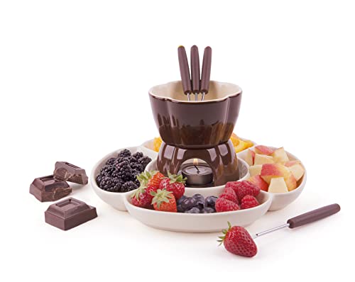 Excelsa Chocolate Servizio Fonduta Cioccolato Con Piatto 8 Pz, Ceramica, Marrone