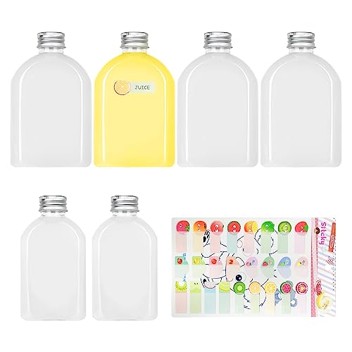 Set Di 6 Bottiglie Di Succo Trasparenti (100 Ml + 200 Ml), 1 Adesivo Di Frutta, Contenitore Per Bevande Piatte, Bottiglia Vuota Con Coperchio In Allum