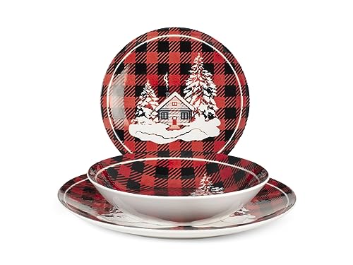 Home Royal Norfolk Cottage Servizio Tavola, 18 Piatti, Porcellana, Rosso, Natale