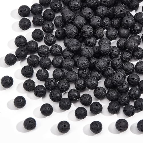Nbeads Perline Lava, Circa 180 Pezzo 8Mm Perle Di Pietra Lavica Nere Naturali Rotonde Perline Distanziate Allentate Con Foro (1Mm) Per La Creazione Di