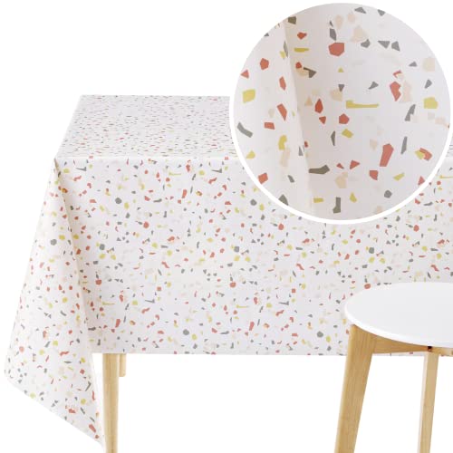 Kp Home Tovaglia Plastificata Rettangolare 140X200 Cm Copritavolo Motivo A Terrazzo Marmo Tovaglia Pvc Bianca 6 Posti Tovaglia Plastica Cucina Lavabil