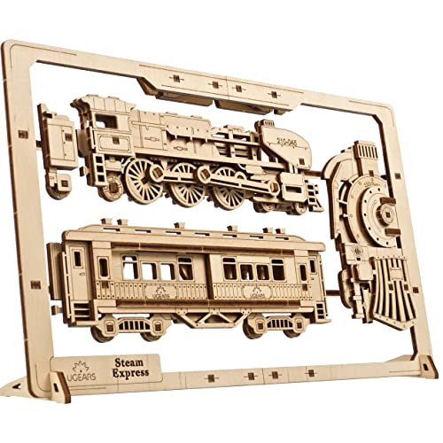 Ugears 2.5D Frame Steam Express - Kit Modello Classico In Legno Treno Con Ruote, Meccanismi E Porte Mobili - Kit Di Modelli Di Puzzle In Legno Treno A