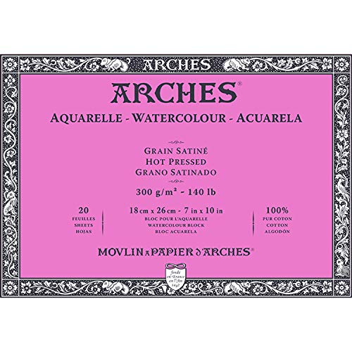 Arches - Blocco Aquarelle - 18 X 26 Cm - 300 Gm² - Satino - Bianco
