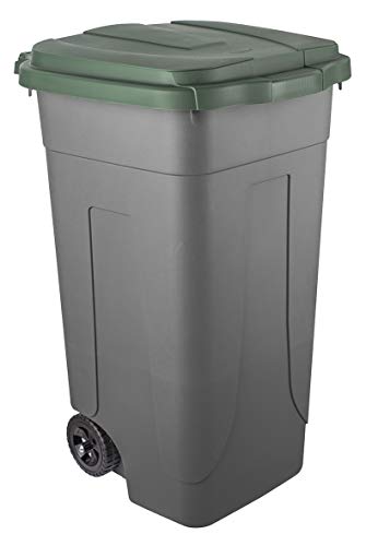 Bidone Raccolta Differenziata Mobil Plastic Lt. 80 Con Ruote - Fondo Grigio E Coperchio Verde