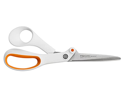 Fiskars Razor Edge Forbici Multiuso, Lunghezza: 21 Cm, Lama In Acciaio Inossidabile/Impugnature In Plastica, Bianco/Arancione, Amplify, 1005223