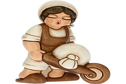 Thun - Statuina Presepe Uomo Con Carriola - Decorazioni Natale Casa - Linea Presepe Classico, Variante Bianca - Ceramica - 6 X 4 X 8 H Cm