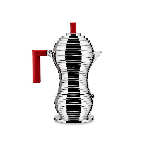 Alessi Pulcina Mdl02/6 R - Caffettiera A Induzione Di Design Con Fondo Magnetico In Fusione D'Alluminio E Pa, 6 Tazze, Rosso