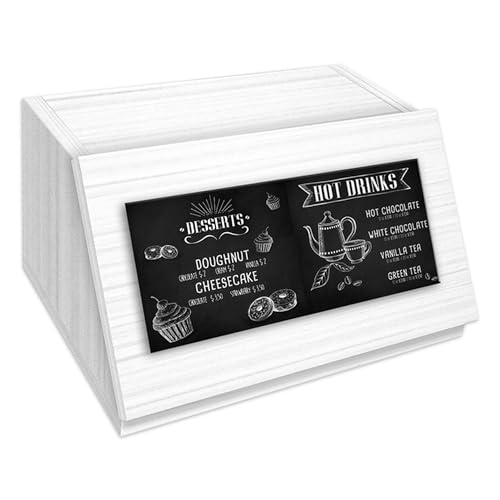 Lupia - Portapane Artistico White Blackboard, Fibra Di Legno Decorata, Ampio E Aerato, Conservazione Cibo Secco, Ideale Per Pane, Panini E Baguette, B
