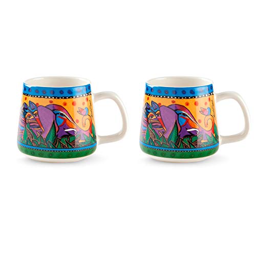 Egan Set Di Due Mug-Tazze In Porcellana Laurel Burch Linea Jungle Colore Giallo Ml. 360