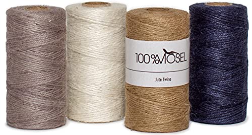 100% Mosel Cordoncino In Iuta, Set Con 4 Colori (Ognuno 2 Mm X 100 M), Marrone Naturale, Bianco Naturale, Grigio, Blu Scuro, Spago Di Iuta Durevole, N