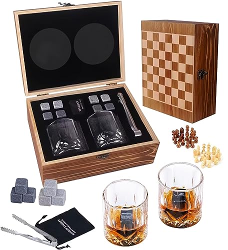 Zbpasl Whisky Glass Gift Set,Whisky Stones,Whisky Bicchieri Set Di 2, Set Di Accessori Da Cocktail Regalo Per Papà, Marito, Uomini (Stile 01)
