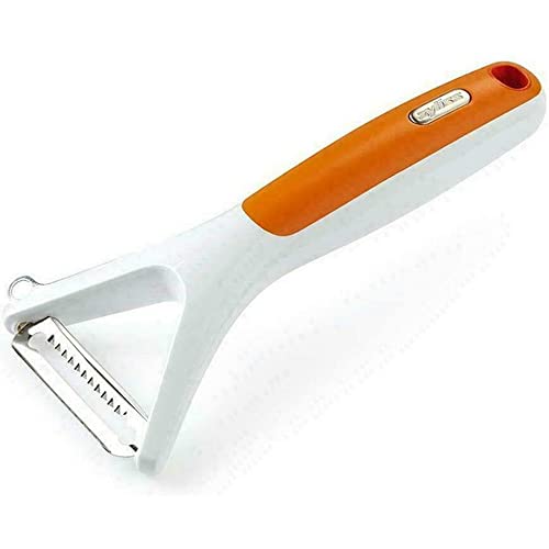 Zyliss E950019 Pelaverdure Julienne, Plastica, Acciaio Inossidabile, Bianco, Arancia, Taglia Verdure A Julienne A Lama Seghettata, Lavabile In Lavasto