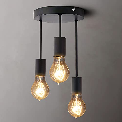 Mainen Plafoniera Retrò,3 Testa Lampada Da Soffitto Dal Design Industrial,Retro Vintage Lampada Da Soffitto Industriale Lampadario In Metallo Nero Gab