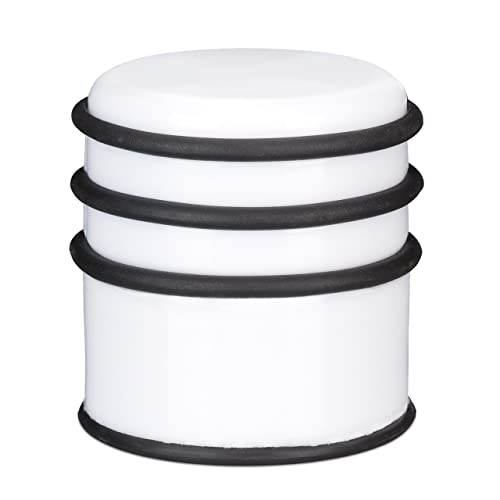 Relaxdays 10025517_49 Bianco Fermaporta A Pavimento, Pesante, Blocca Porte E Finestre, 7 Cm, 3 Anelli In Gomma, 8 X 7 X 7 Cm