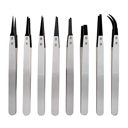 Wandic, Set Di 8 Pinzette Antistatiche Con Punta In Plastica Esd, Pinzette Di Precisione In Acciaio Inox Per Elettronica, Laboratorio, Gioielli E Arti