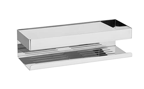 Wenko Turbo-Loc - Mensola Da Parete Genova Shine, In Acciaio Inox Per Il Fissaggio Senza Foratura, Con Sistema Di Cuscinetti Adesivi, 30 X 8 X 10,5 Cm