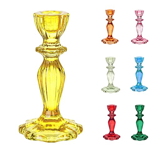 Talking Tables Yellow Glass Candlestick Holder | Decorative Taper Candle Stand For Indoor Or Outdoor Dining, Elegant Dinner Party Decorations, Easter