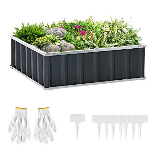 Outsunny Letto Per Orto Rialzato In Acciaio Con Fondo Aperto, Montaggio Senza Attrezzi, Portapiante Per Ortaggi, Erbe E Fiori, 90X90X30Cm