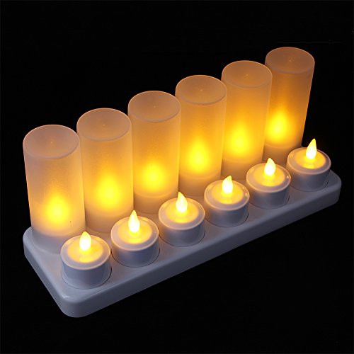 Eurofone Ricaricabile Lume Di Candela Del Tè Del Led Tealights Candele Senza Fiamma Illuminazione Giallo Con I Supporti E Stazione Di Ricarica(Yellow