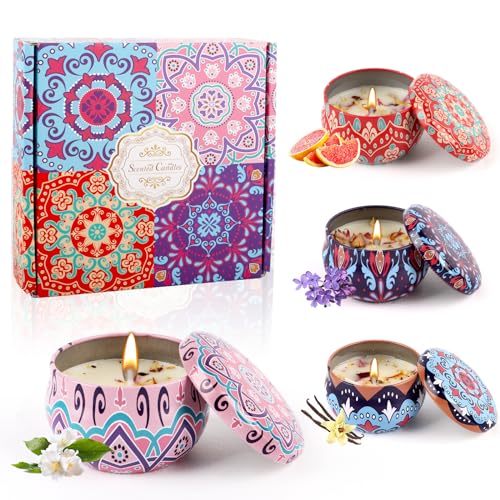 Talifoca Candele Profumate Regalo,4 Pezzi Candele Profumate Set,100% Cera Di Soia Naturale Candele Aromaterapia,Candela Profumata Set Regalo,Per Natal