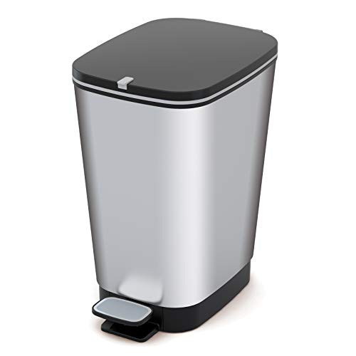 Kis Chic Pattumiera L - Pattumiera Decorata A Pedale Con Anello Fermasacco Per Sacchetto Da 50 Lt - 29X44,5X60,5H Steel
