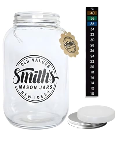 Smith'S Mason Jar 1 Gallon (135Oz/4L) Coperchi A Vite A Bocca Larga In Metallo E Plastica, Barattolo Di Vetro Per Decapaggio, Conservazione Di Aliment